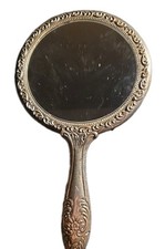 ANTIQUE SILVER   Plated,HAND MIRROR. Round,   Tb2