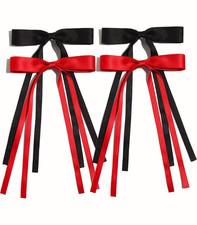 4pcs Ribbon Bowknot Hair Clips for Women with Long Tails, Solid Barrettes Claw A