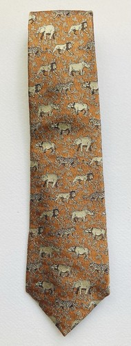HOLLAND & HOLLAND NECKTIE TIE, Safari Big Five, Gold-Silver-Gray Silk, England