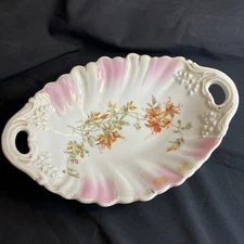 KPM Hand Painted Scalloped Serving Bowl Pink Panels W/Floral Decor Germany.