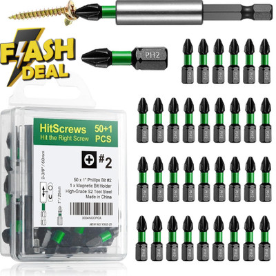50 Pcs Phillips Bits #2 Impact 1'' + Magnetic Bit Holder S2 Steel Magnetic Screw
