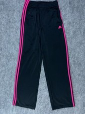 Adidas Track Sweatpants Unisex Sz S Black With Pink Stripes Joggers