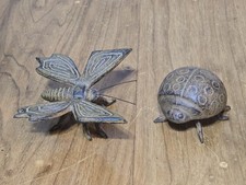 Vtg Cast Iron Ladybug Moth / Butterfly Shelf Sitter Figurines Decorations