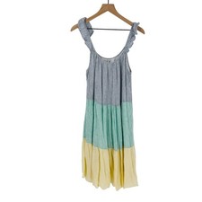 Rails Capri Mixed Rainbow Stripe Midi Dress Tiered Ruffle Linen Blend Size S