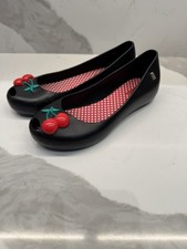 Melissa Kids Cherry Black Rubber Jelly Ballet Flats Little Girls Size 1 GUC
