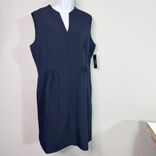 Tahari Dress Womens 16 Navy Blue Sleeveless Sheath V Neck Work Office Career