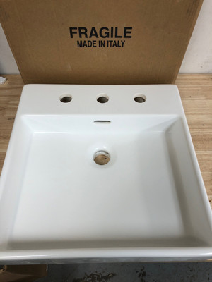 WS Bath Plain 45W.03 17'' Square Vessel/Wall Sink, Overflow, 3 Holes, White