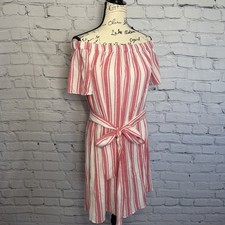 NWT Michael Kors Striped Off Shoulder Dress Tie Waist Coastal Resort Medium