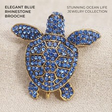 Crystal Turtle Brooch Rhinestone Animal Lapel Pin Ocean Inspired Jewelry