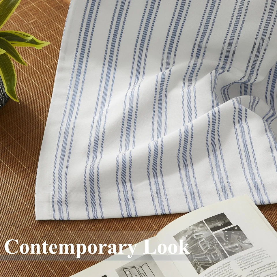 63-дюймовые синие полосатые оконные занавески полного затемнения, синяя полоса на белом... - Изображение 4 из 4