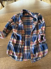 George Men's Flannel Plaid Button-Up Shirt Long Sleeve Size S Blue Brown