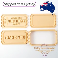 TICKET Cutter & Embosser Set by Custom Cookie Cutters Fondant Cake Decorating