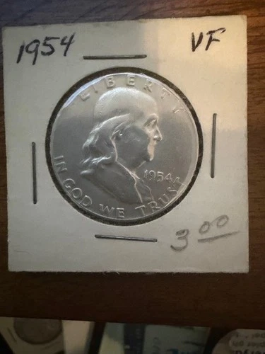 1954  Franklin Silver Half Dollar VF details fast shipping 90% silver USA