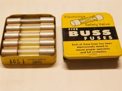 5 Vintage Bussmann AGS1 4AG 1A 32VDC 9/32'' x 1-1/4'' Glass Cartridge Fuses