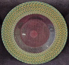 Williams Sonoma Glass Charger Plates Green Set of 4 12.5” Braided Holiday
