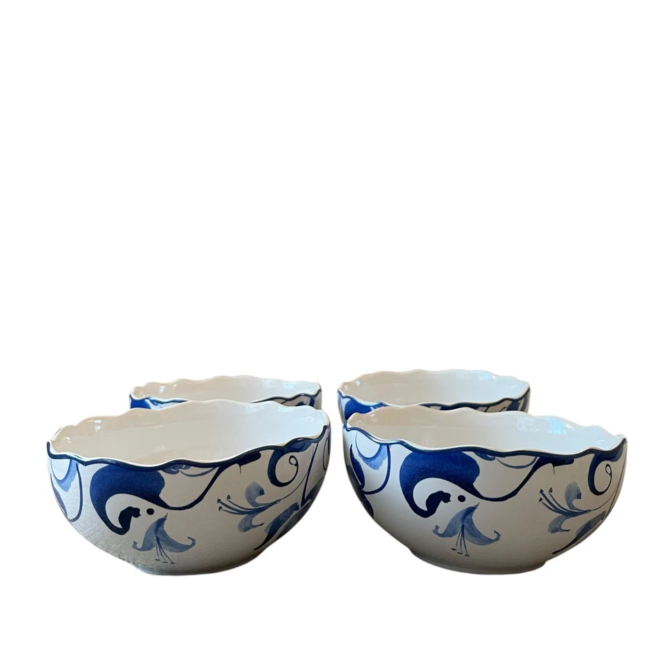 222 Quinto AYLA Azul Floral Porcelana 7 pulgadas Cereal Cuencos Juego de 4 Primavera Pascua Nuevo Foto 3 de 4
