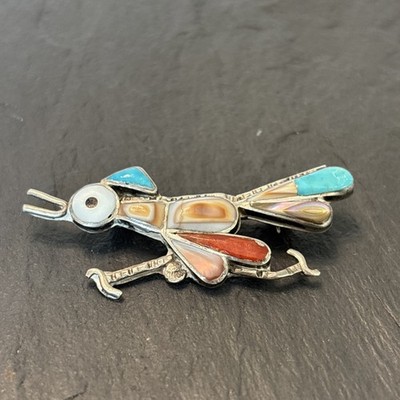 Edaakie Zuni Attr Roadrunner Bird Sterling Silver Brooch Vintage Cm