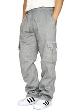 DREAM USA Men's Heavyweight Fleece Cargo Sweatpants Large Grey