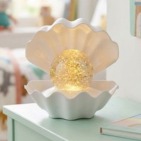 RGB LED Tischleuchte Muschel Brunnen Weiß Farbwechsel Akku Glaskugel H 15 Cm