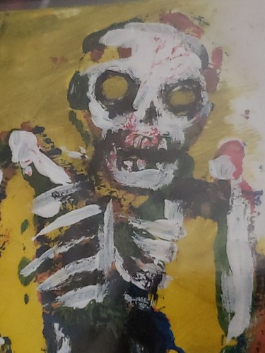 Jack Larson Original Zombie Painting Signed Dated 2014 Yellow ACEO Art Card