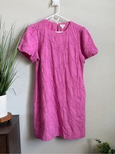 J.Crew Factory Pink Floral Embroidered Puff Sleeve Cotton Dress Size 12 NWT