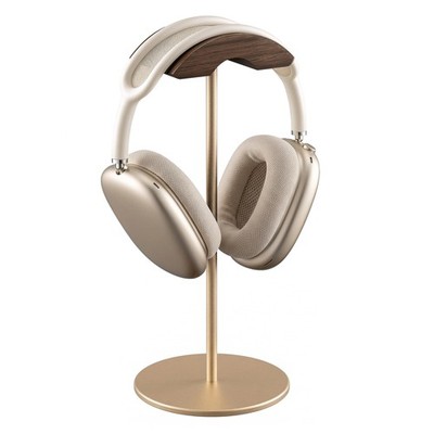 QinCoon Headphone Stand, Walnut Wood & Aluminum Headset Nature Gold