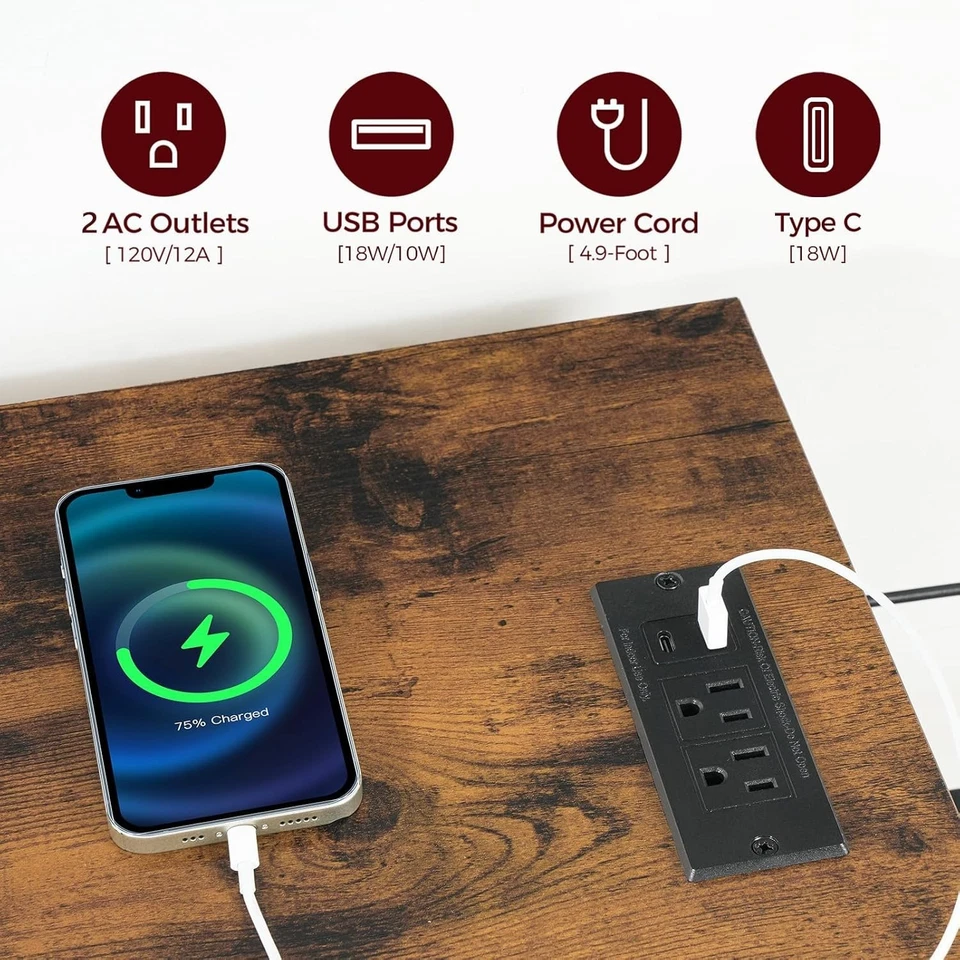 Mesa de bar con estación de carga y estante para vinos | Mesa de altura de pub | Escritorio de mostrador de 35" Foto 4 de 4