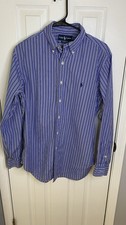 Ralph Lauren Men's Medium Classic Fit Blue White Stripe Button Down Shirt Preppy