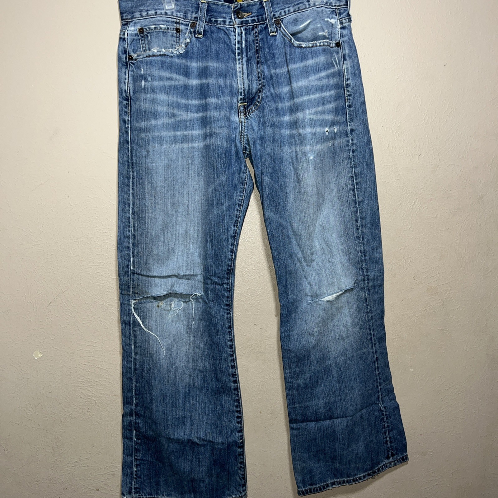 Mens 32x30 Blue Cotton Relaxed Zip Fly Soft