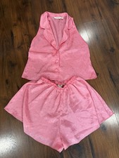 Victoria  s Secret Vintage Satin Pink Sleeveless Top Shorts Lounge Pajama Set M