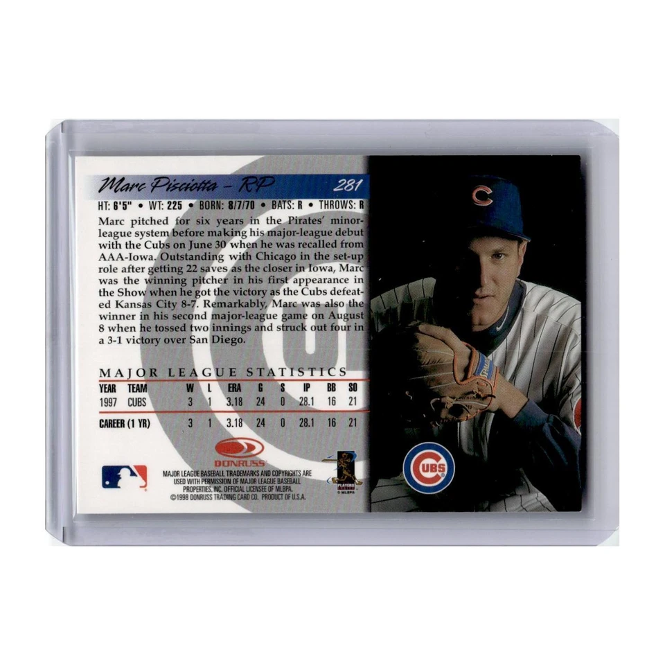 1998 Donruss Marc Pisciotta RC Cubs #281 - Image 2 of 3