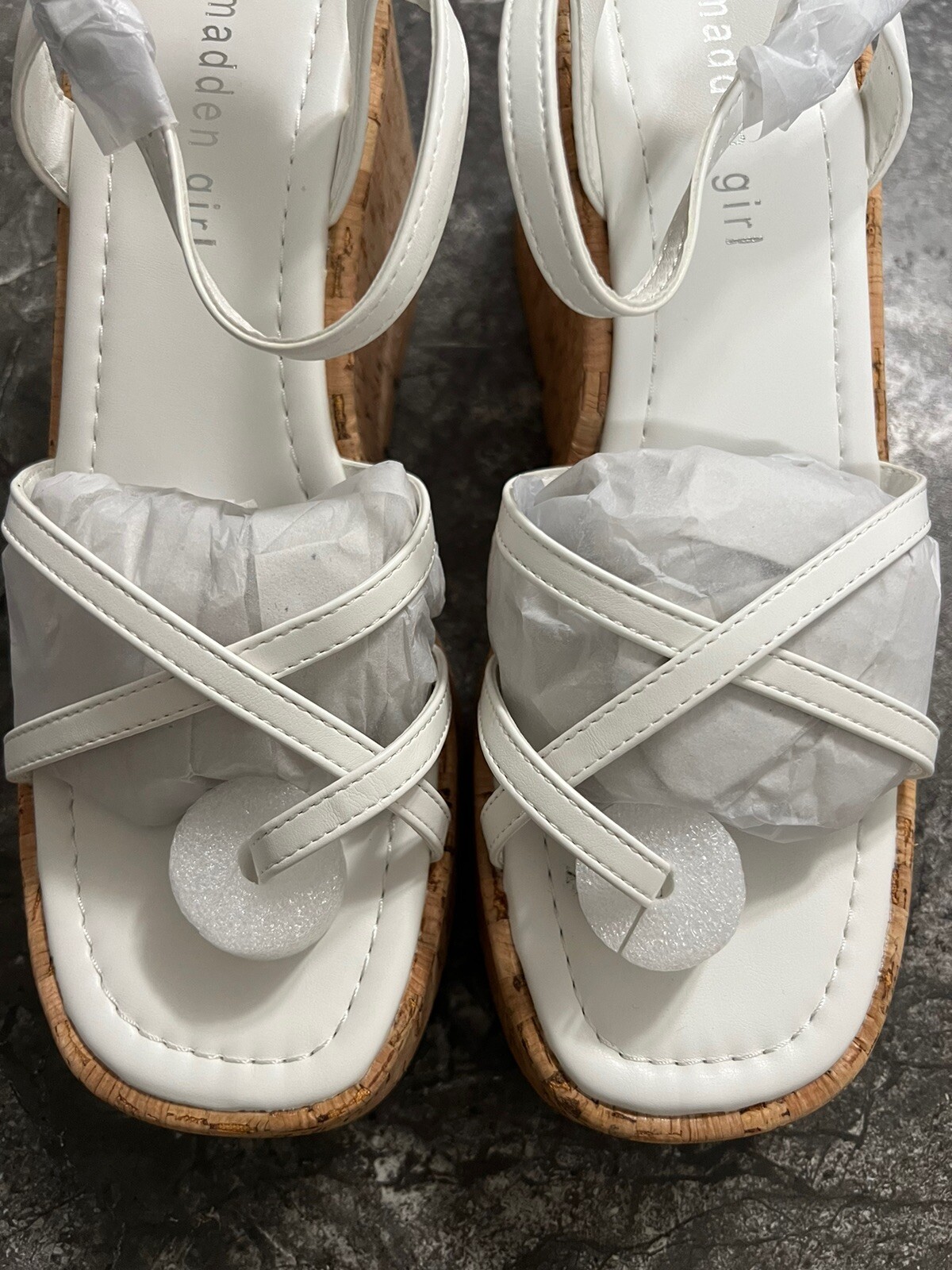 Madden Girl Women’s Vault Wedge Strappy Platform Sandals White Paris