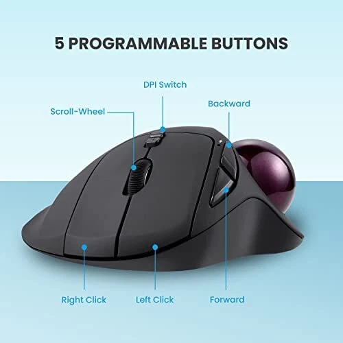 perixx PERIMICE-717 Wireless Trackball Mouse, Build-in 1.34 Inch Trackball with - Image 4 of 4