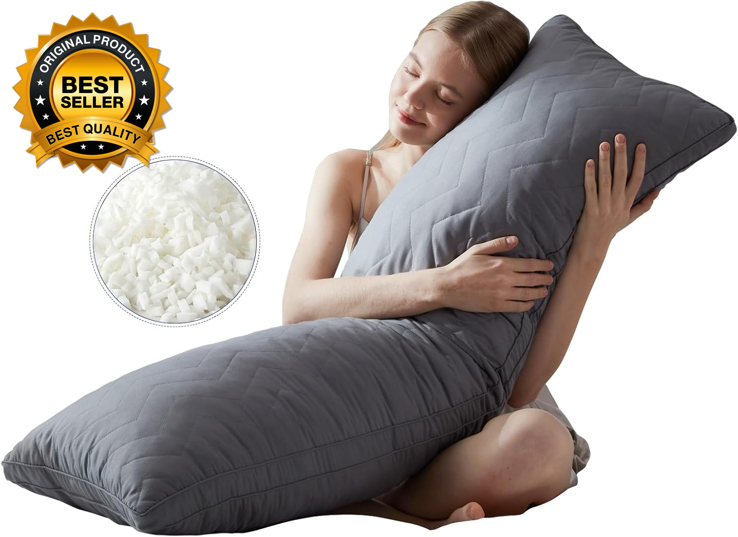 Quilted Memory Foam Body Pillow for Adults - Soft Long Support for Full Body Comfort