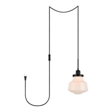 Living District Lye 1-Light Mid-Century Metal Pendant in Black and Frosted White