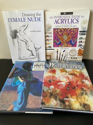 Set of 4 Art Books - Introduction to Acrylics, Female Nude, Drawing with Colour