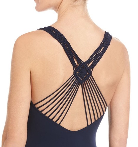 Profile Gottex Size 6 Navy Java Macrame Back One Piece Maillot Swimsuit NWT $128 - Bild 4 von 5