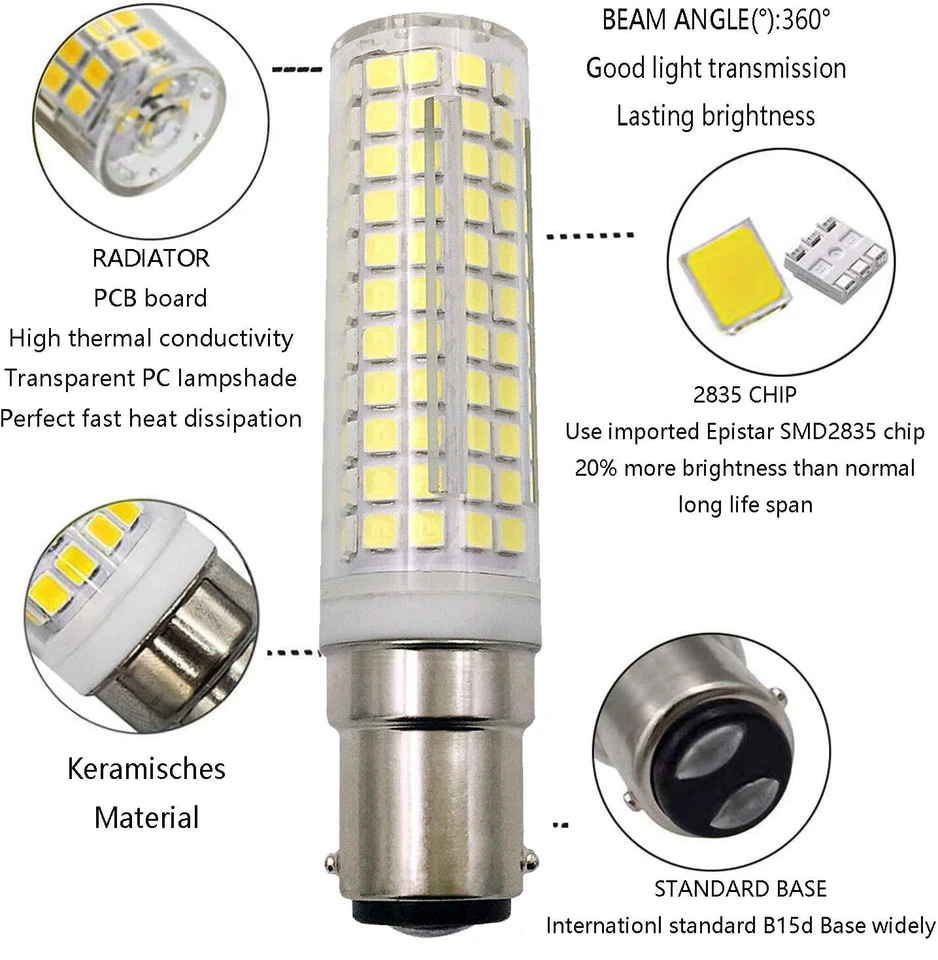 10pcs BA15D LED Bulb Double Contact Bayonet Base 12W Corn Light White 6000K 110V - Image 4 of 4