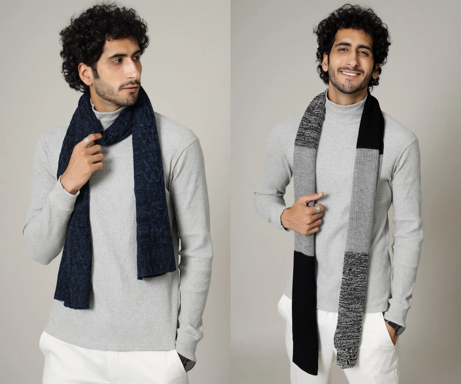 Men's Premium Merino Wool Scarf Knitted Soft Warm Neckwear Scarves Wrap Indian