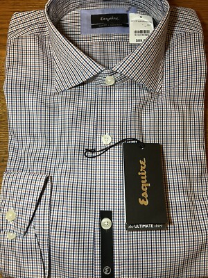 ESQUIRE Blue & Orange Men's SLIM FIT NON-IRON DRESS SHIRT CHECK/GINGHAM 16  32/33 | eBay