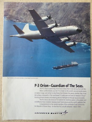 8/1995 PUB LOCKHEED MARTIN P-3 ORION NAVY ASW MARITIME PATROL FLUGZEUG ANZEIGE