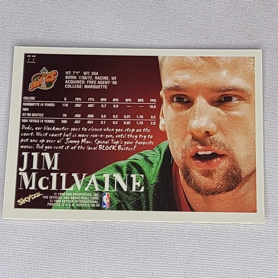 1998-99 Skybox NBA Hoops Basketball #77 Jim McILvaine Seattle Supersonics - Image 4 of 4