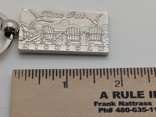 Michigan Souvenir Keychain Metallic Silvertoned "Time Out" - Picture 2 of 4