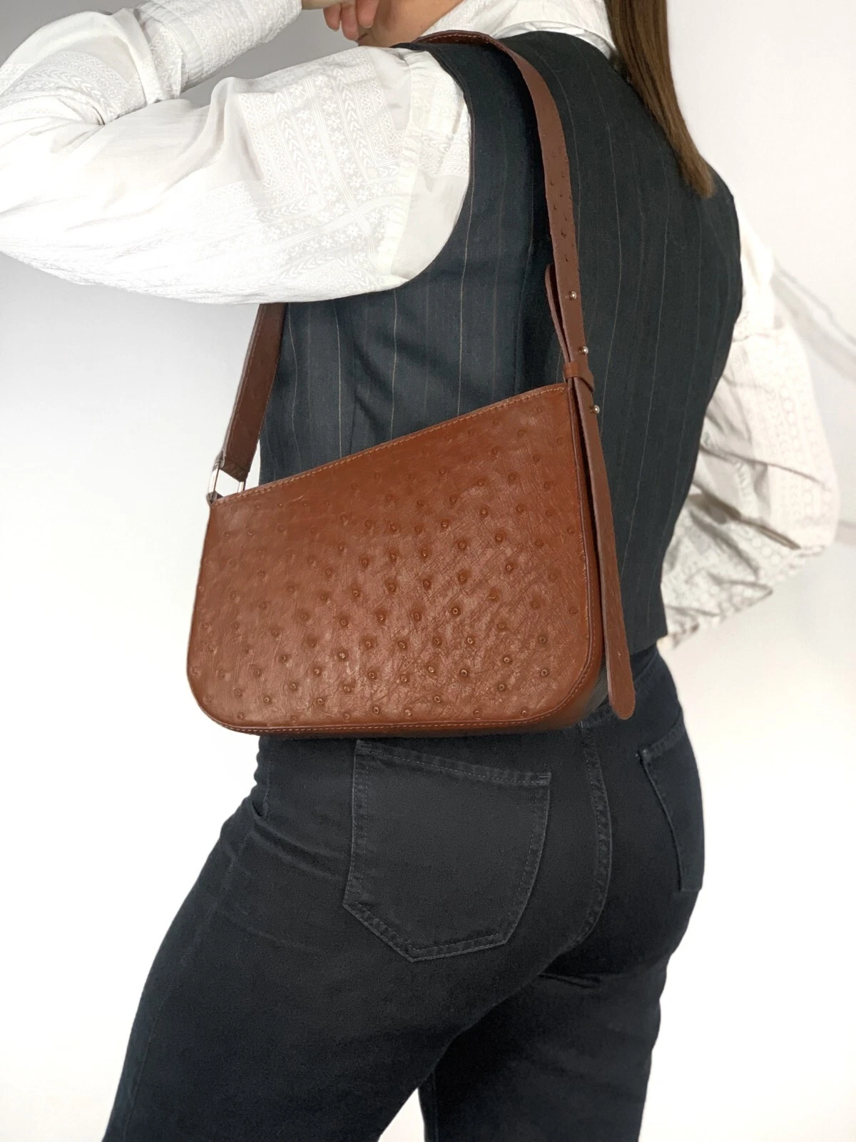 COACH Borsa a tracolla donna VERA pelle di struzzo esotica lusso marrone borsetta fatta a mano