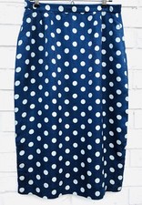 Vintage Classic Blue Polka Dot Silk Straight Pencil Pleat Skirt Medium 8