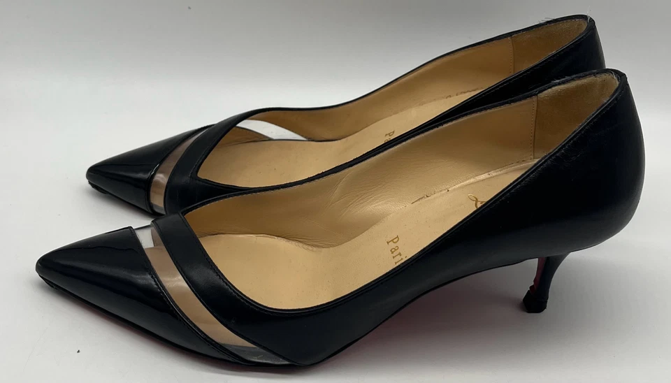 Christian Louboutin '17th Floor' Pointed Toe Kitten Heel Pumps sz 36.5 - Image 4 of 4