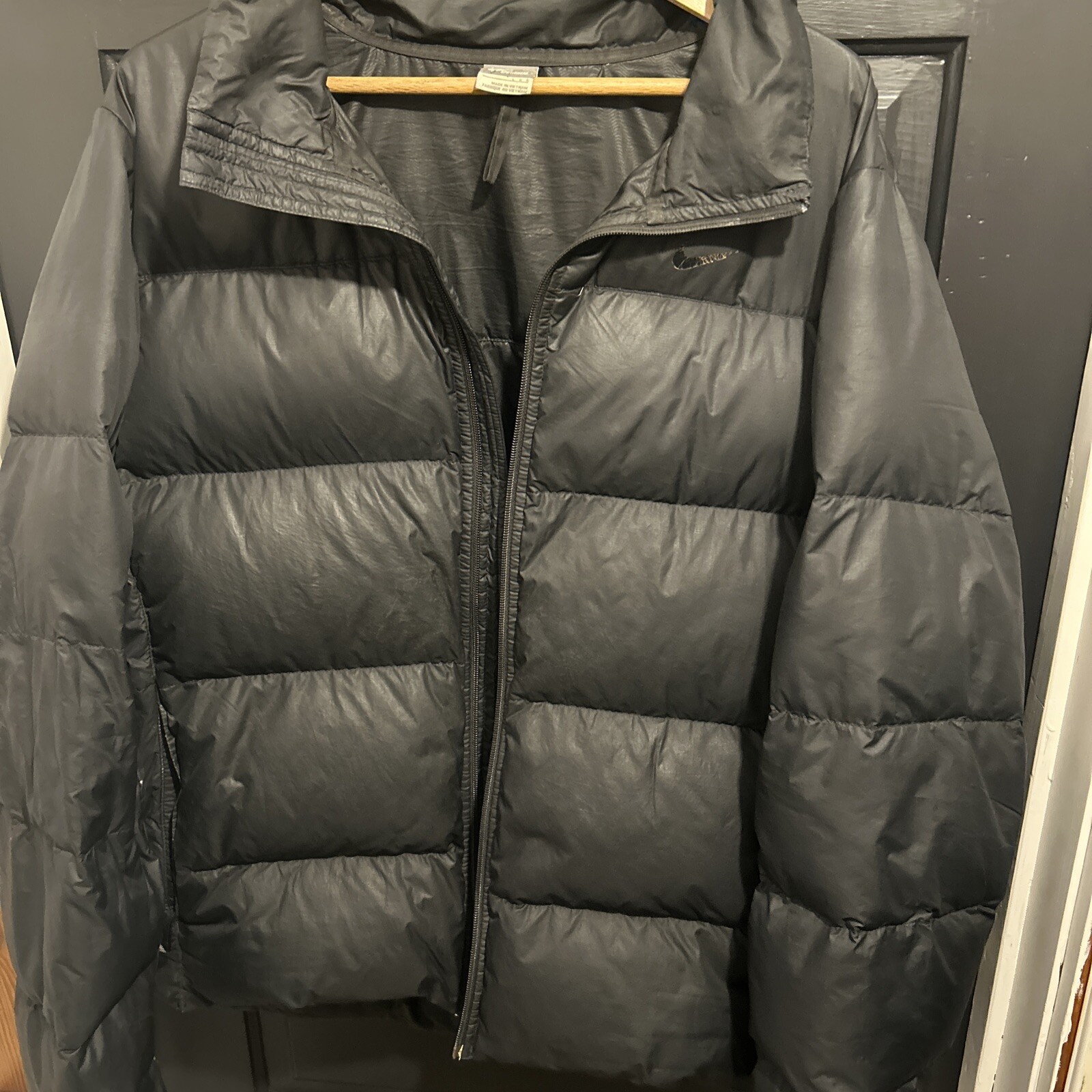 Vintage Nike Puffer Jacket Mens L Black Down Filled Puffer Coat