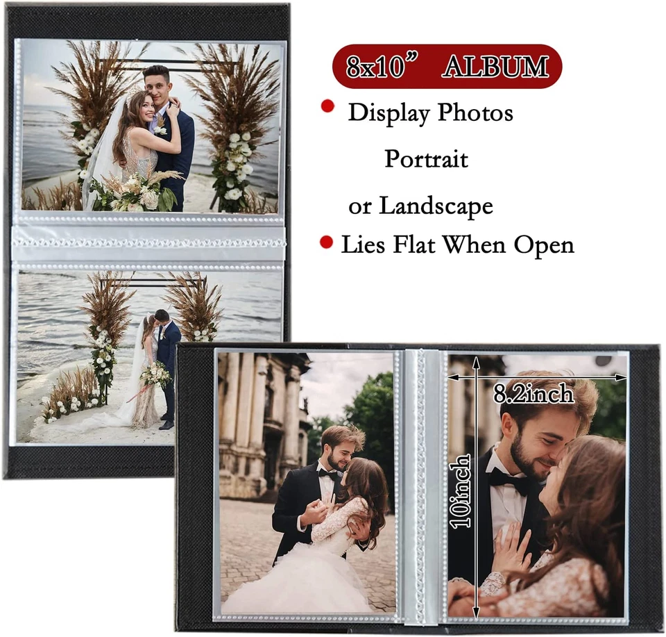 Álbum de Fotos 8X10 Páginas Transparentes Bolsillos Cubierta de Cuero Deslizable en Álbum de Fotos Soporte Foto 3 de 4