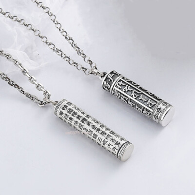 Feinsilber 990 Reinsilber Sutra Gawu Box Zylinder Tibetisches Amulett Box Anhänger