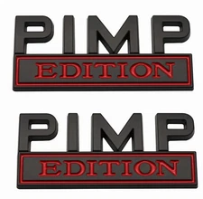 Red Black Pimp Edition Car Badge Rear Front Hood Trunk Door Fender Emblem --2x
